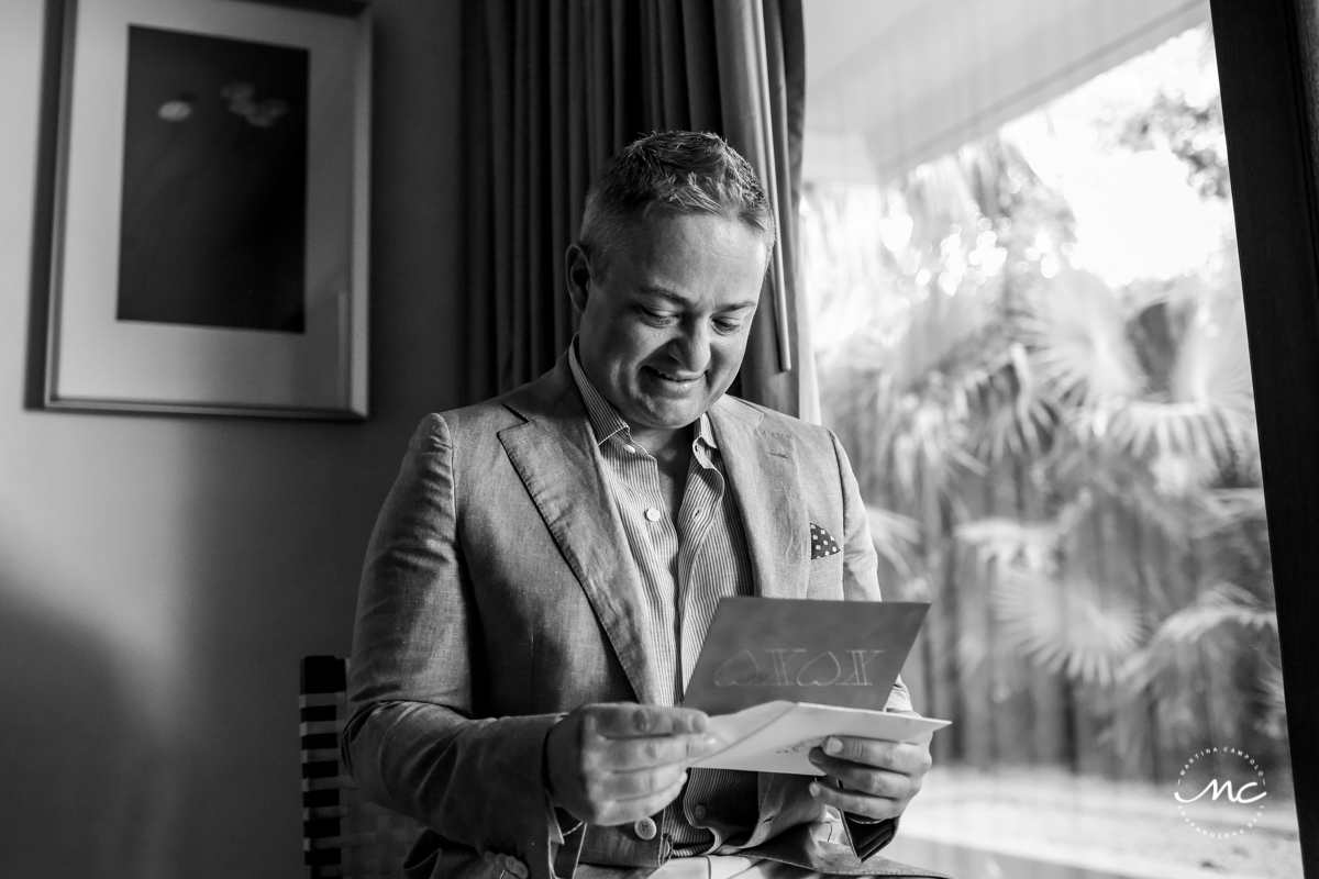 Groom getting ready at Blue Diamond Riviera Maya, Mexico. Martina Campolo Photography