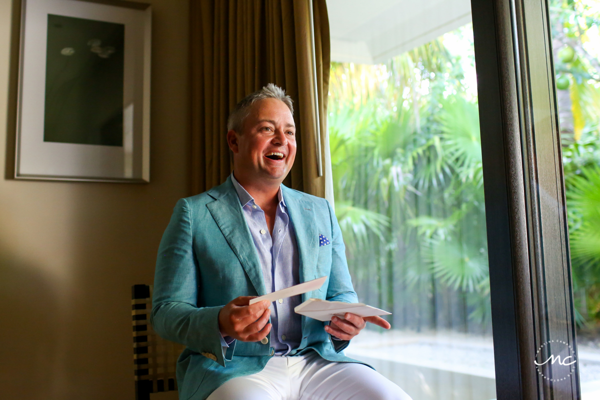 Groom getting ready at Blue Diamond Luxury Boutique Hotel Wedding in Mexico. Martina Campolo Photography