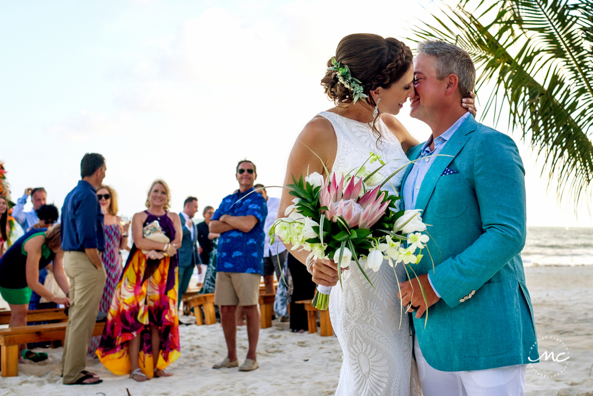 Bride and groom exit. Blue Diamond Luxury Boutique Hotel Wedding in Mexico. Martina Campolo Photography
