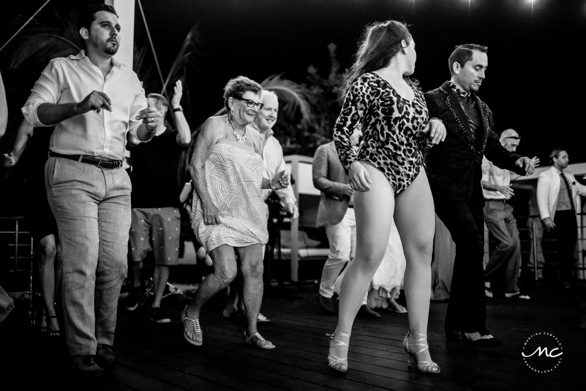 Salsa dance at wedding reception. Blue Diamond Riviera Maya, Mexico. Martina Campolo Photography