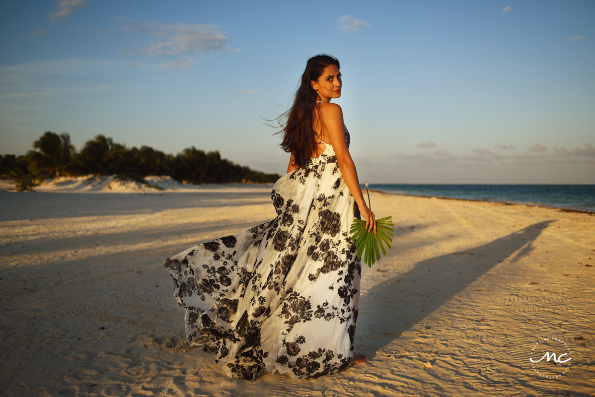 Model in Soho maxi dress at Chable Maroma, Mexico. Martina Campolo Photography