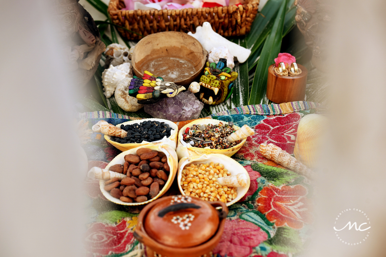 Offerings for Mayan Wedding Ceremony at Andaz Mayakoba, Mexico. Martina Campolo Photography