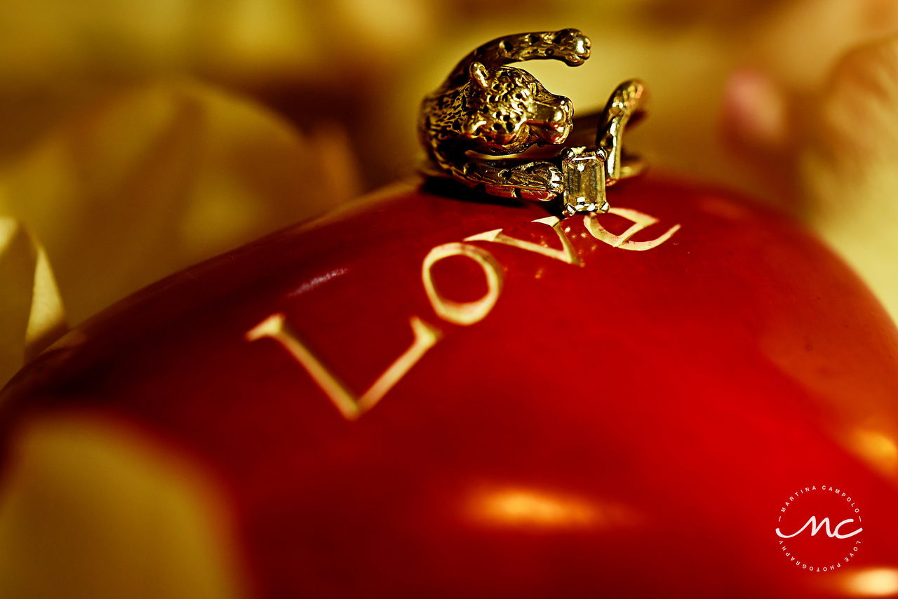 Gold jaguar engagement ring for a very special bride. Martina Campolo Photography