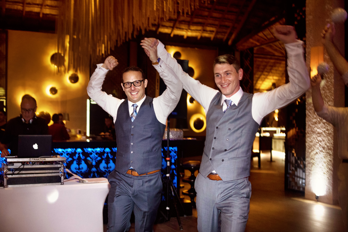 Groom and groom reception entrance. Gay Jewish destination wedding in Playa del Carmen, Mexico by Martina Campolo Photography