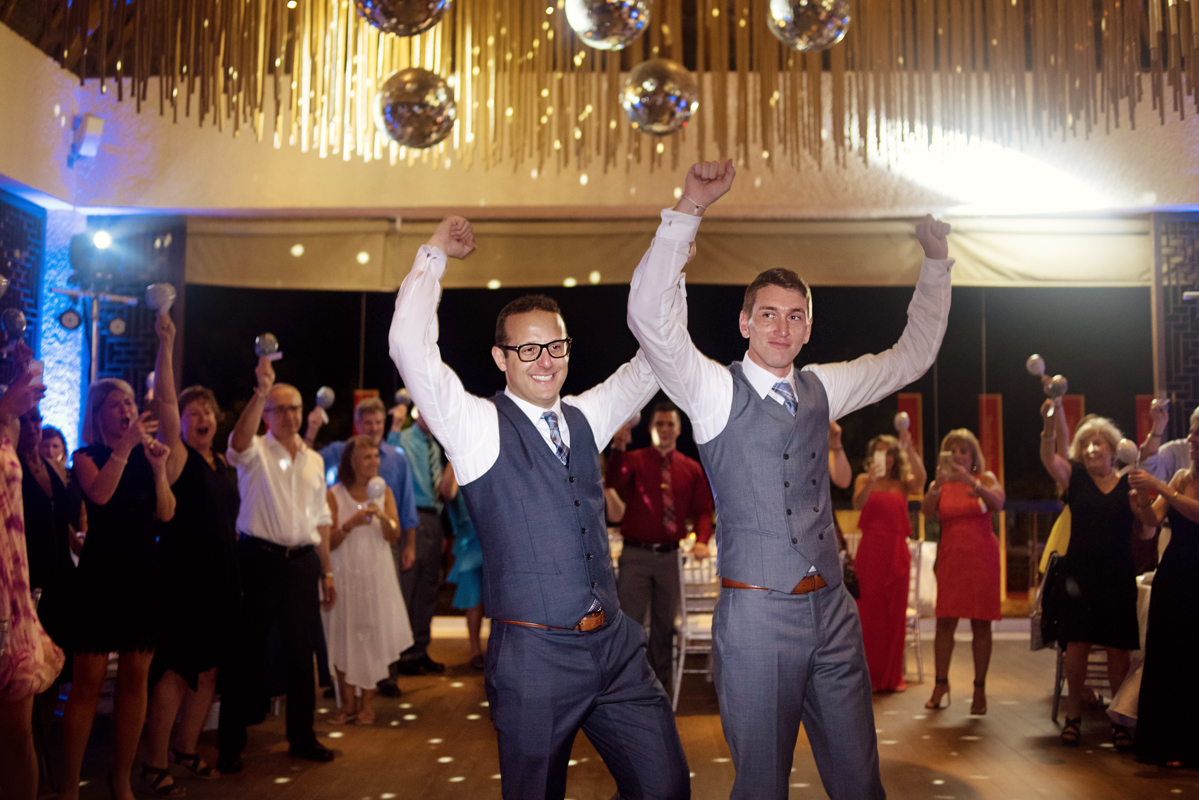 Grooms wedding reception entrance. Jewish gay destination wedding in Mexico by Martina Campolo Photography