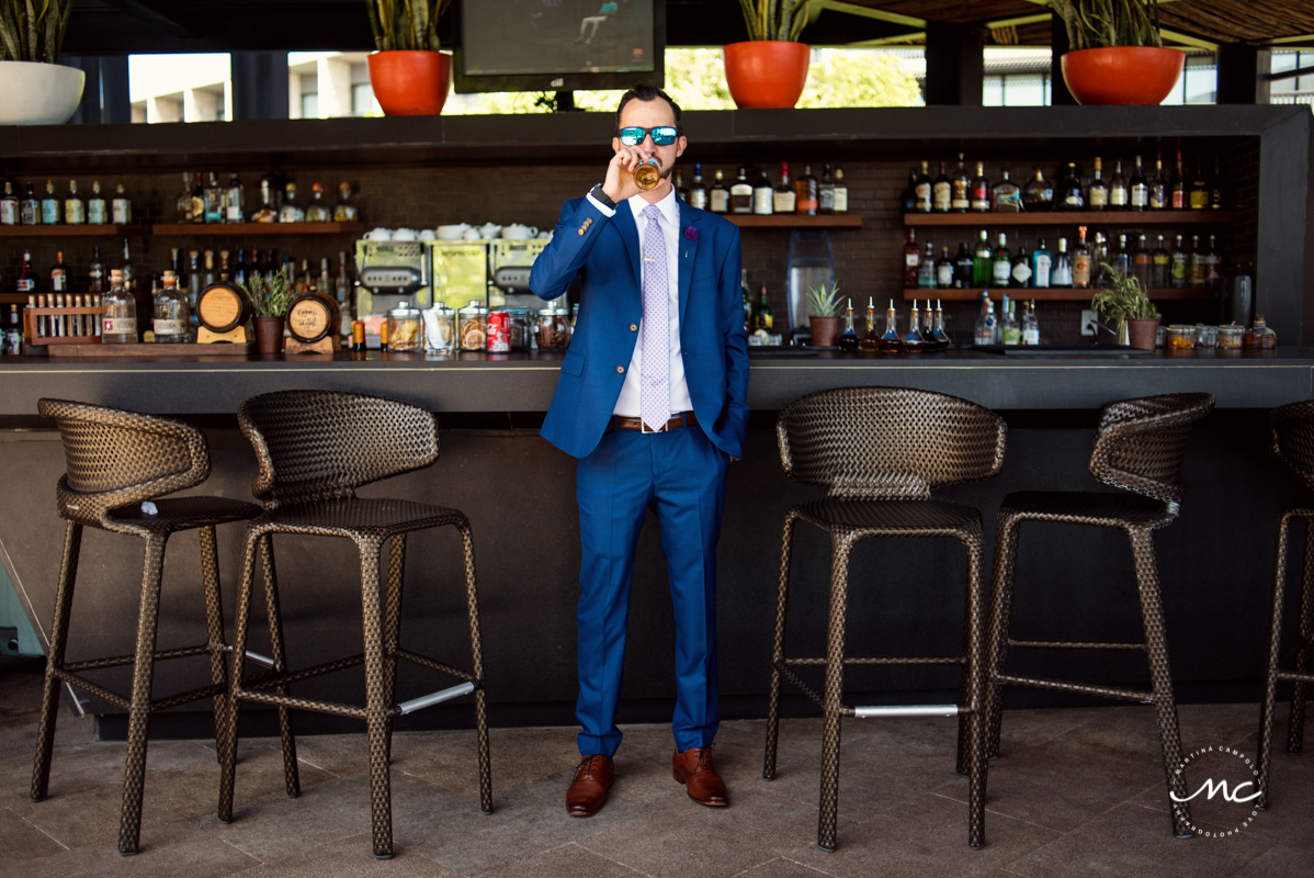 Groom portrait at Grand Hyatt Playa del Carmen Wedding, Mexico. Martina Campolo Photography