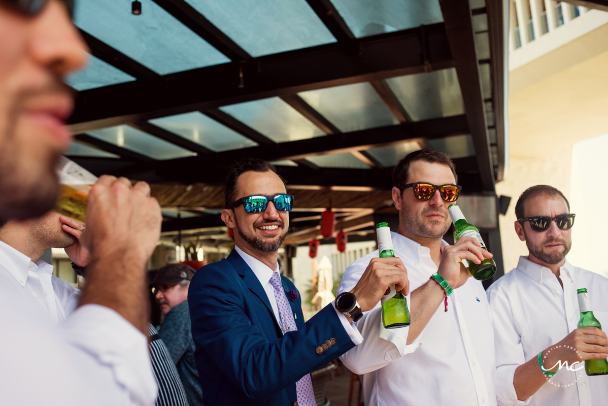 Groom & groomsmen at Grand Hyatt Playa del Carmen, Mexico. Martina Campolo Photography