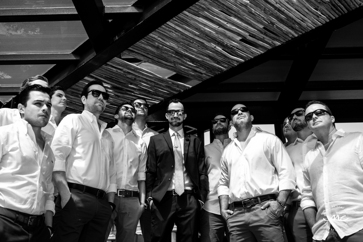 Groom & groomsmen portrait at Grand Hyatt Playa del Carmen, Mexico. Martina Campolo Photography