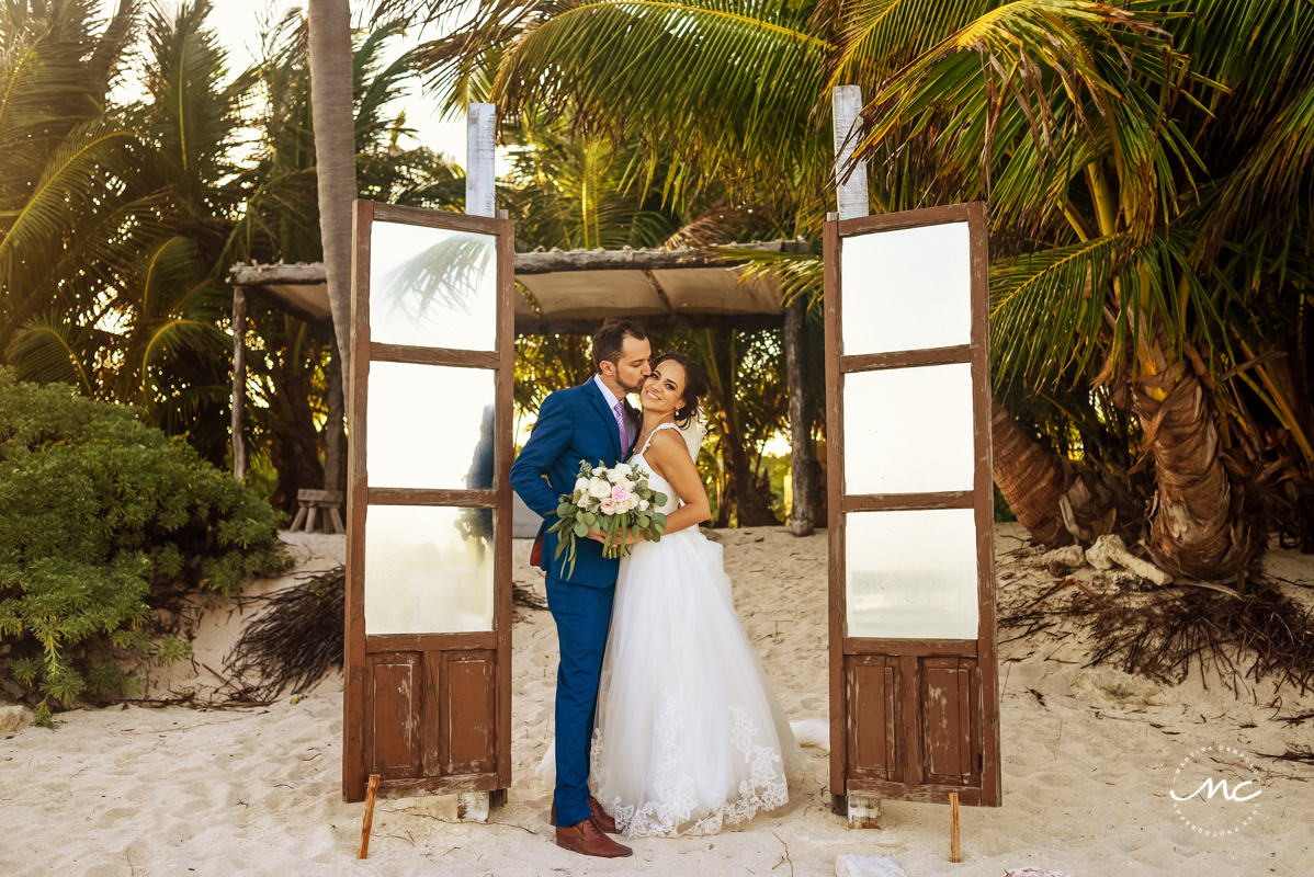 Bride and groom portraits at Blue Venado Beach Wedding in Mexico. Martina Campolo Photography