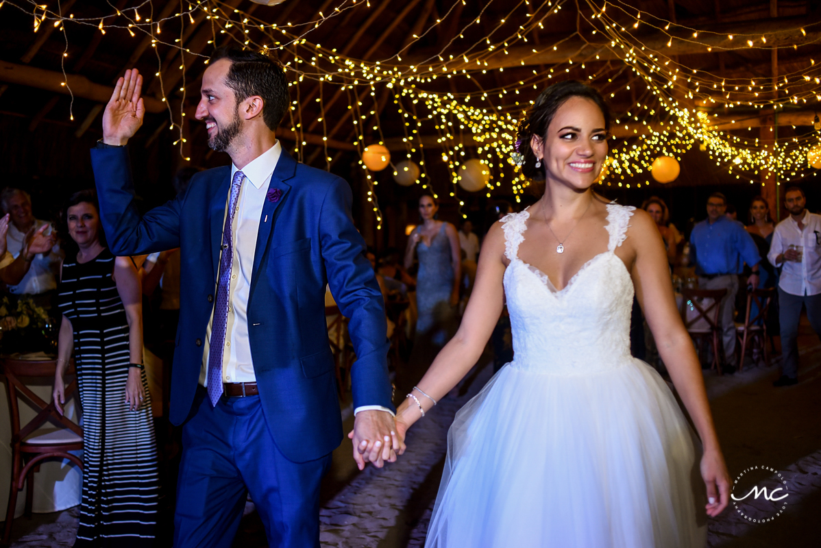 Bride and groom reception entrance. Blue Venado Beach Club in Mexico by Martina Campolo Photography