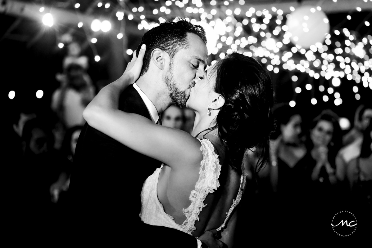 Black and white photo of bride and groom at Blue Venado Wedding in Mexico. Martina Campolo Photography