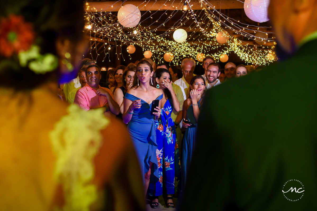 Fun Wedding Reception at Blue Venado Beach in Mexico. Martina Campolo Photography
