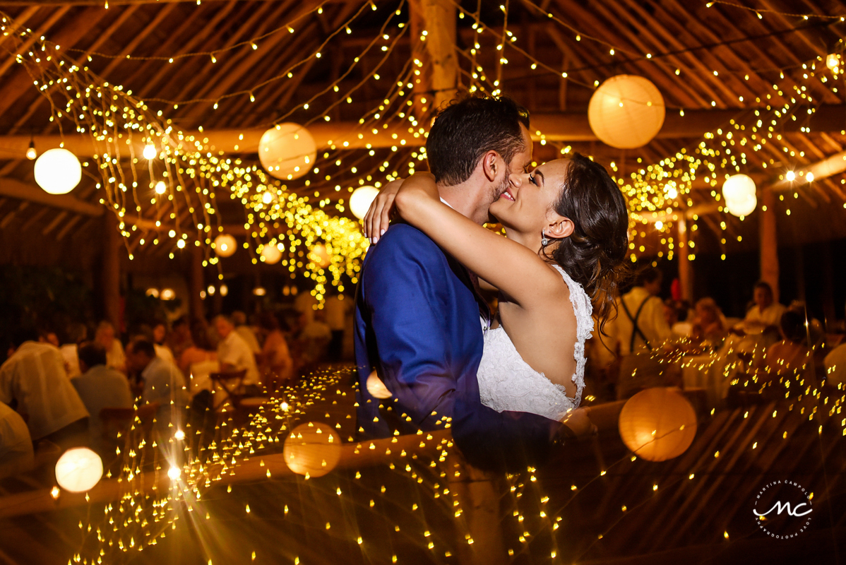 Epic bride and groom first dance shot at Blue Venado Beach Club. Martina Campolo Photography