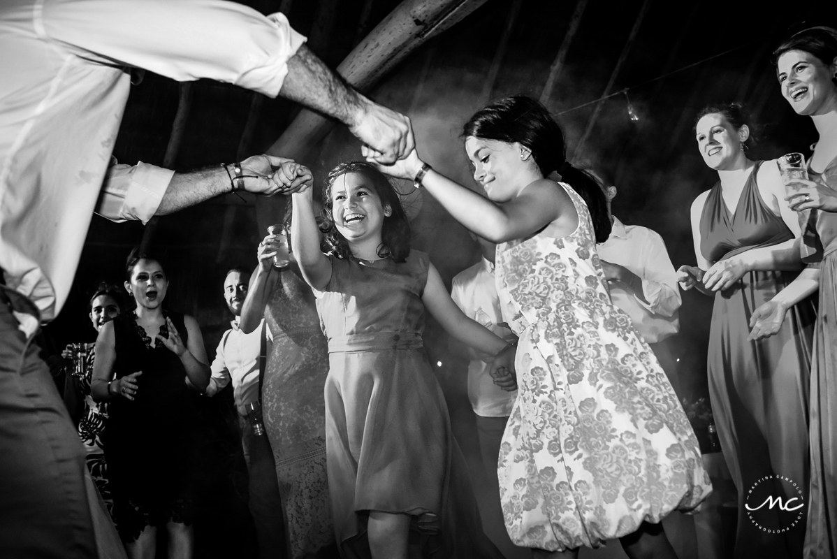 Kids dance at Blue Venado Beach Wedding in Mexico. Martina Campolo Photography