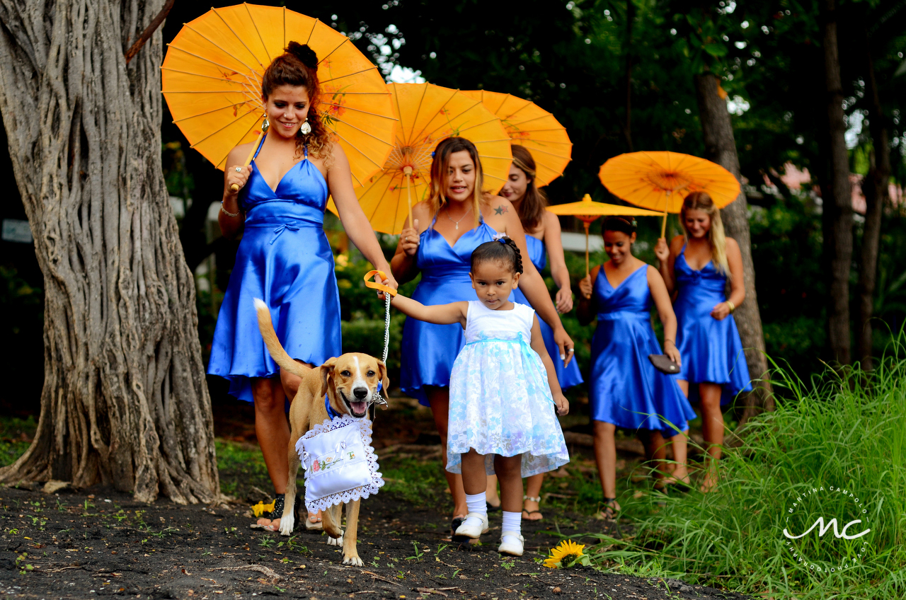 Dog ring bearer and bridesmaids. Playa Hermosa, Costa Rica Wedding. Martina Campolo