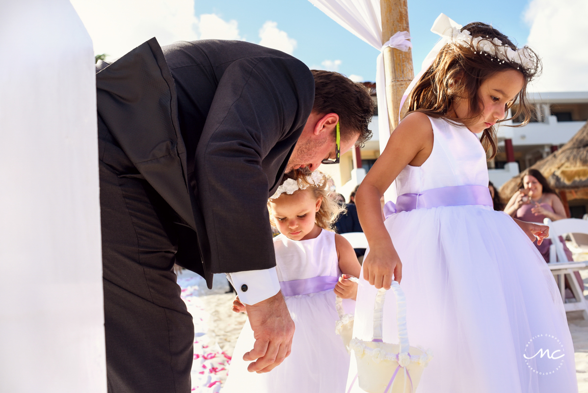 Lilac flower girls at Now Sapphire Riviera Cancun wedding by Martina Campolo Photography