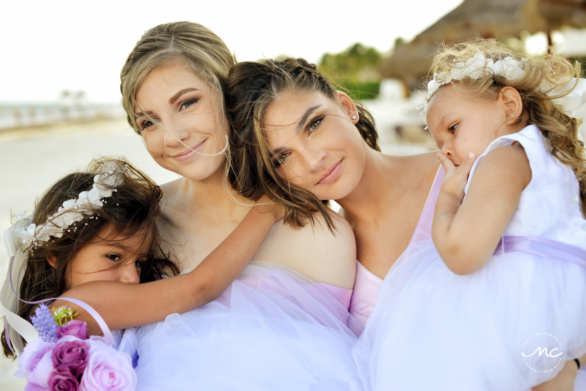 Young bridesmaids and flower girls at Now Sapphire Riviera Cancun wedding by Martina Campolo Photography