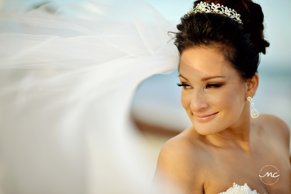 Beach bride portraits at Now Sapphire Riviera Cancun, Mexico. Martina Campolo Destination Wedding Photography