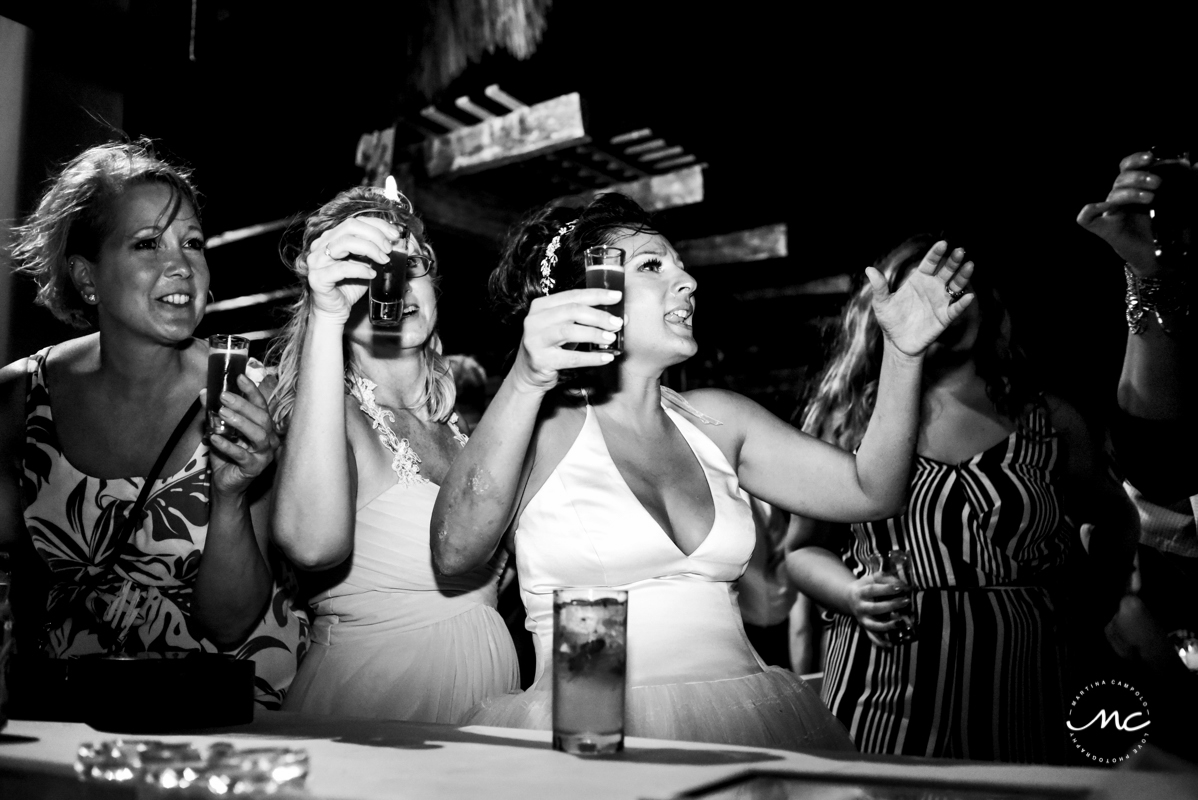 Black and white wedding reception pic at Now Sapphire Riviera Cancun. Martina Campolo Photography