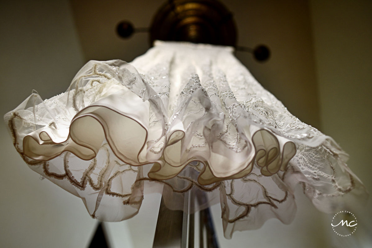 Savannah Miller wedding dress detail at Hacienda del Mar, Riviera Maya, Mexico. Martina Campolo Photography