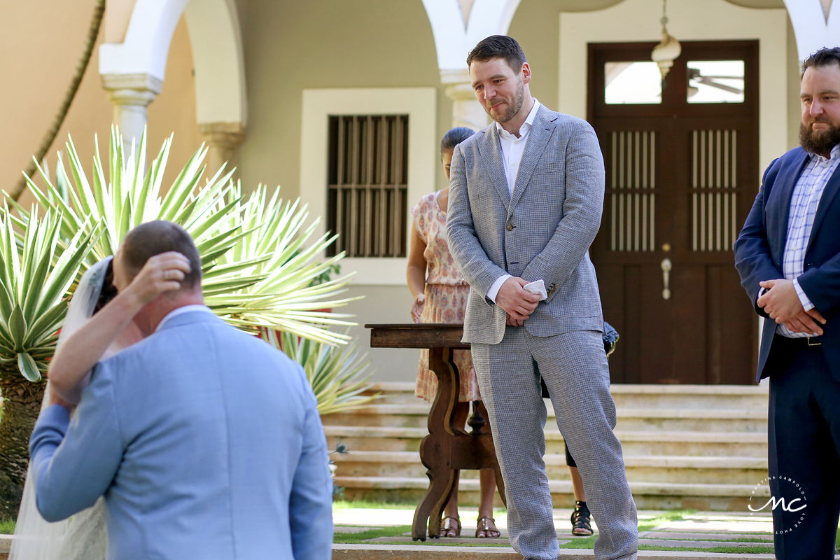 Groom waiting for this bride at Hacienda del Mar wedding in Mexico by Martina Campolo Photography