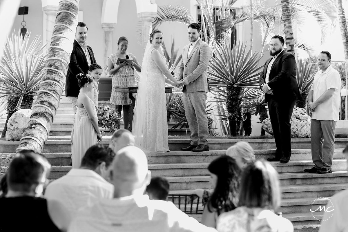 Black and white wedding photo at Hacienda del Mar, Riviera Maya, Mexico. Martina Campolo Photography