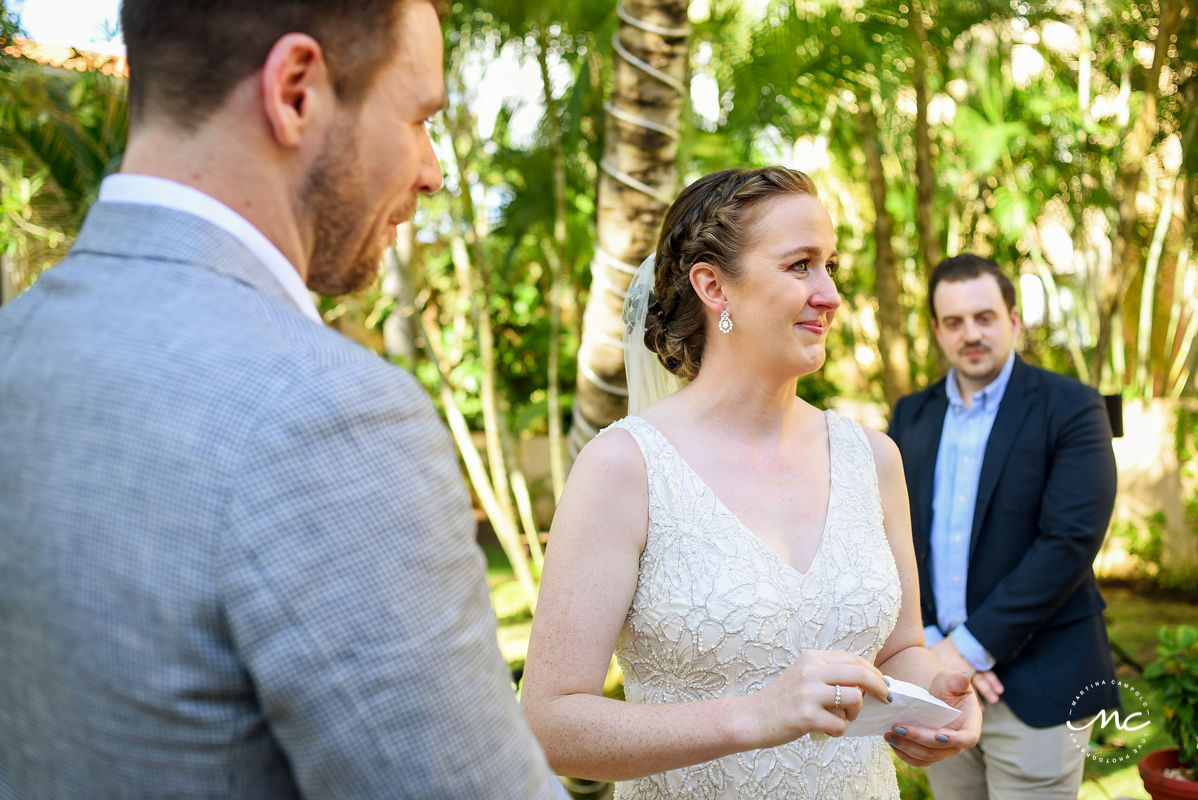 Emotional bride at Hacienda del Mar wedding in Puerto Aventuras, Mexico. Martina Campolo Photography