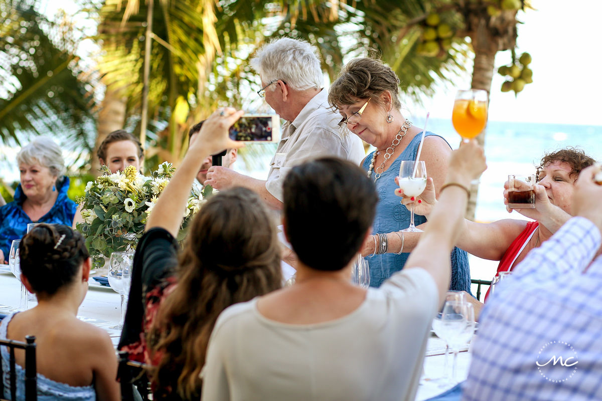 Toast moment. Hacienda del Mar wedding reception in Mexico by Martina Campolo Riviera Maya Wedding Photography