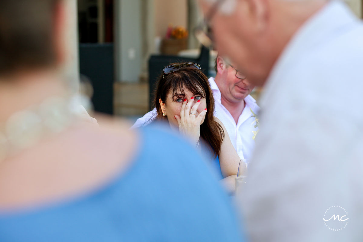 Emotional wedding guest at reception. Hacienda del Mar, Puerto Aventuras, Mexico, Martina Campolo Photography