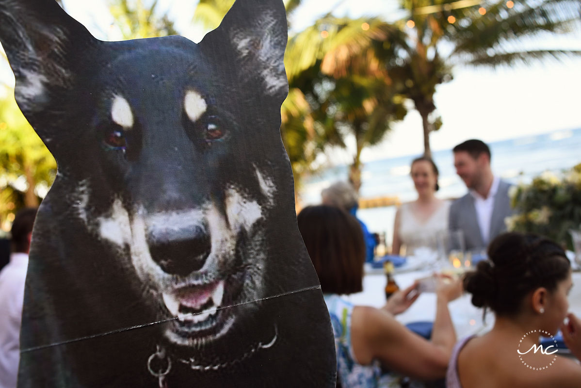 Life-size cut out image of rescue dog at Hacienda del Mar wedding in Mexico. Martina Campolo Photography