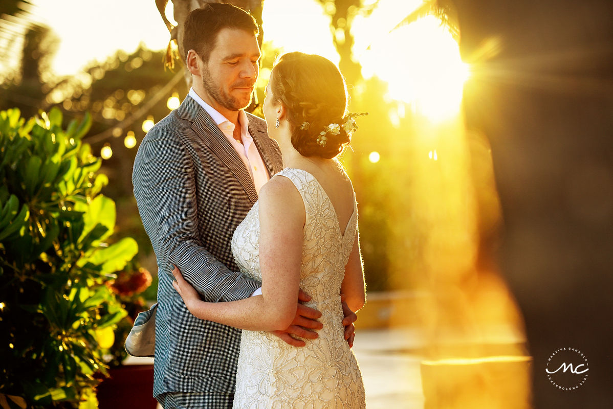 Destination bride and groom portraits with warm natural light. Hacienda del Mar, Riviera Maya, Mexico. Martina Campolo Photography