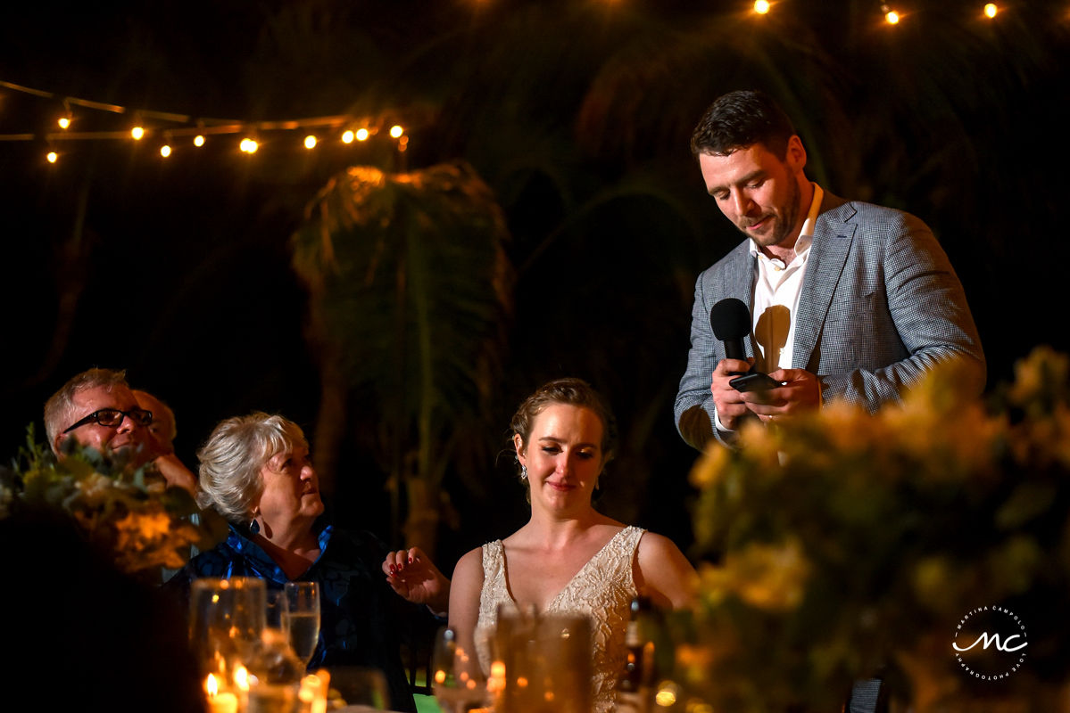 Groom speech. Hacienda del Mar wedding in Puerto Aventuras, Mexico. Martina Campolo Photography