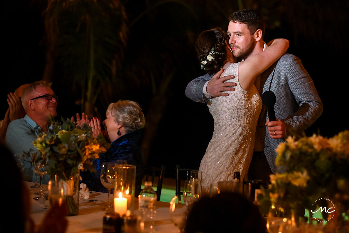 Emotional bride and groom speeches at Hacienda del Mar wedding reception. Martina Campolo Photography