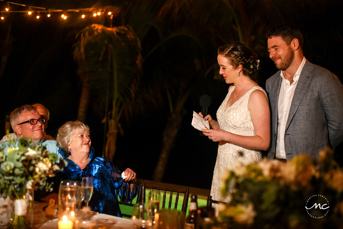 Bride's emotional wedding speech during dinner. Hacienda del Mar wedding by Martina Campolo Photography